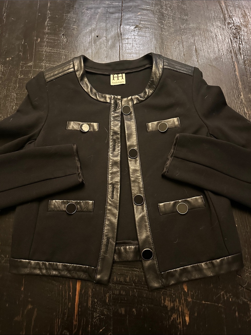 Haute Hippie Black Jacket with Real Leather Trim